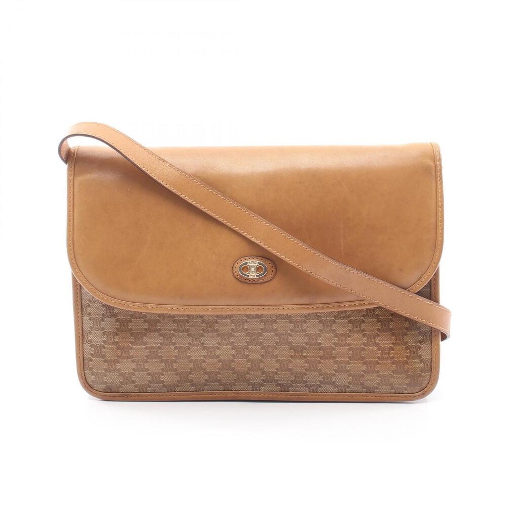 Celine Triomphe Shoulder Bag Canvas Leather Beige Cream